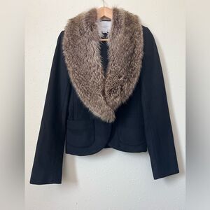 Adampluseve by Adam Lippes Black Wool Coat  with Fur Collar Size 6